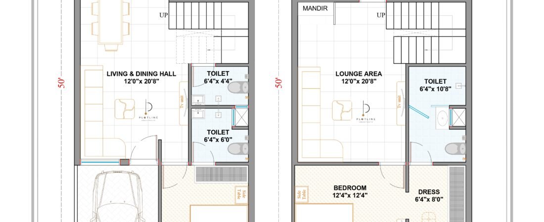 20 X 50 House Plan West Facing
